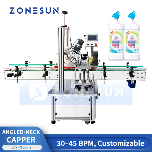 ZONESUN ZS-XG25 Automatic Angled-Neck Bottle Capping Machine for Toilet Cleaner and Shampoo