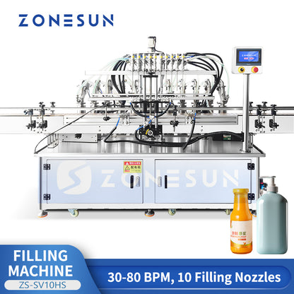 ZONESUN ZS-SV10HS Automatic 10-Head Servo Piston Filler for Viscous and Foamy Liquids