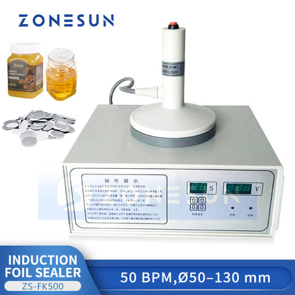 ZONESUN ZS-FK500 Portable Magnetic Induction Foil Sealing Machine for 50–130mm Bottles
