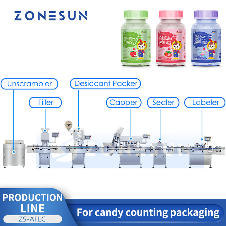 ZONESUN ZS-AFLC Automatic Gummy Candy Counting Bottling Line Bubble Gum Machine ZS-AFLC