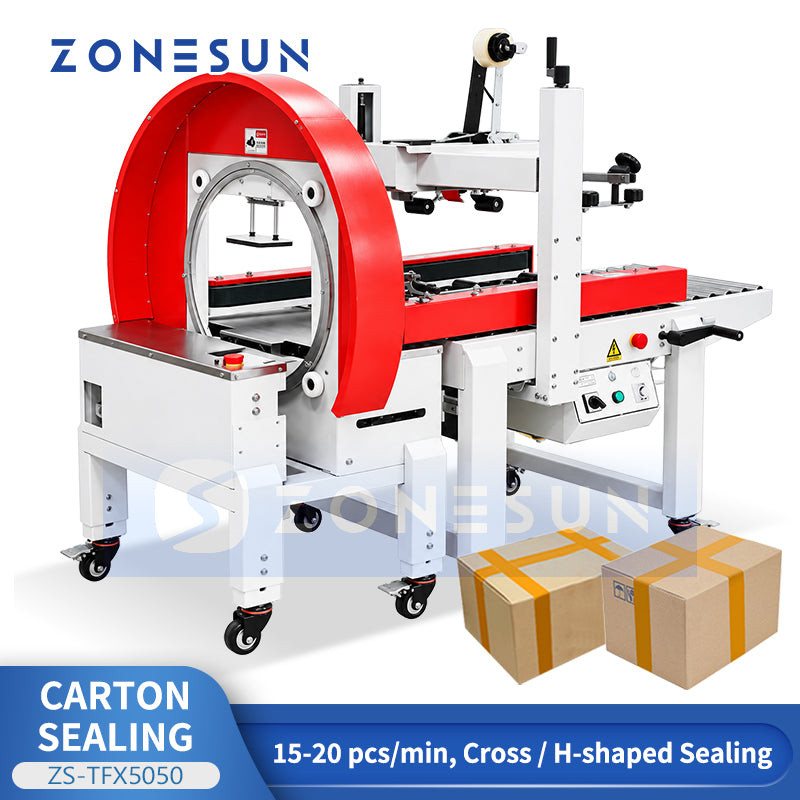 ZONESUN ZS-TFX5050 Automatic Carton Sealing and 360° Orbital Tape Wrapping Machine