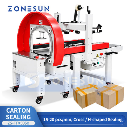 ZONESUN ZS-TFX5050 Automatic Carton Sealing and 360° Orbital Tape Wrapping Machine