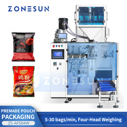 ZONESUN ZS-AFS04W Automatic 4-Head Linear Weigher Premade Pouch Filling and Sealing Machine