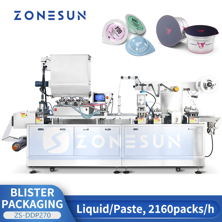 ZONESUN ZS-DDP270 Automatic Blister Packaging Machine Horizontal Sauce Jelly Cup Blister Forming Filling Sealing Machine