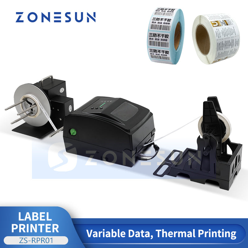 ZONESUN ZS-RPR01 Thermal Transfer Barcode QR Code Label Printer with Automatic Rewinder