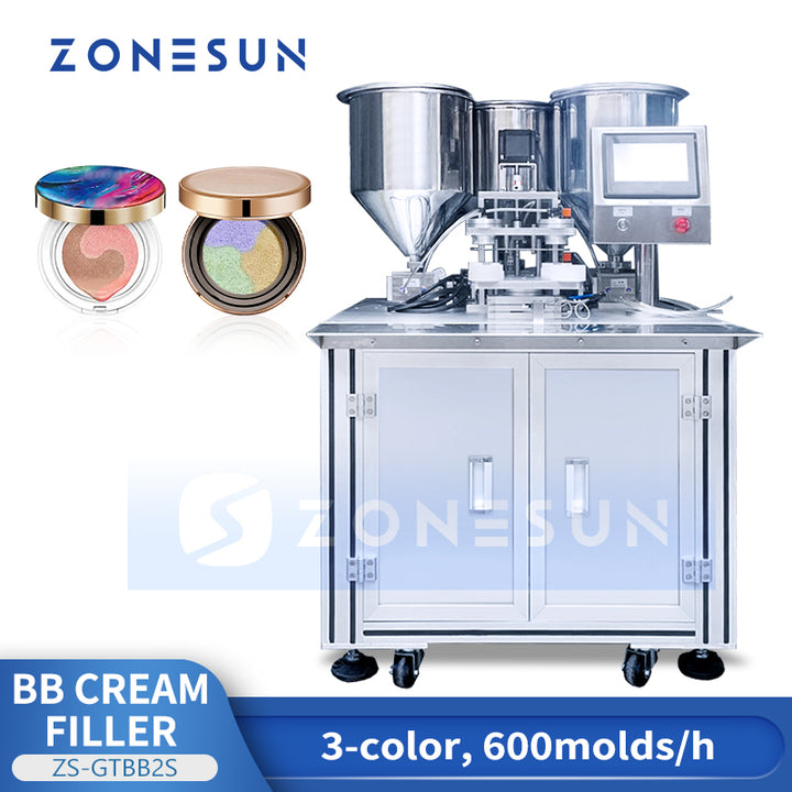 ZONESUN ZS-GTBB2S Three-Color Dual Head Air Cushion BB Cream Filling Machine with Custom Molds
