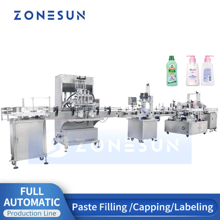 ZONESUN Custom 4 Heads Servo Filling Capping And Square Flat Labeling Machine