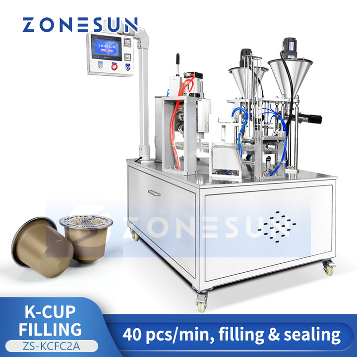 ZONESUN ZS-KCFC2A Automatic Coffee Capsule Filling and Sealing Machine | Dual-Station, for Nespresso K-Cup Lavazza Pods