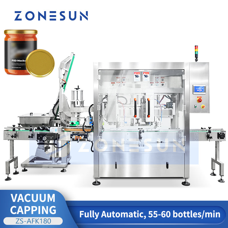 High Speed: ZONESUN ZS-AFK180 Dual-Head Tracking Vacuum Capping Machine for Glass Jars & Sauces