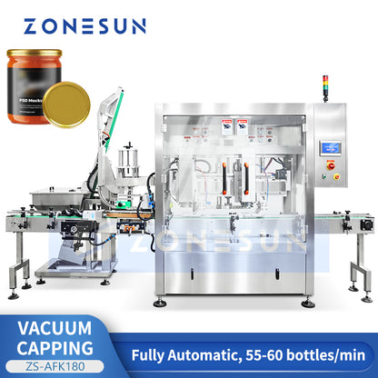 High Speed: ZONESUN ZS-AFK180 Dual-Head Tracking Vacuum Capping Machine for Glass Jars & Sauces