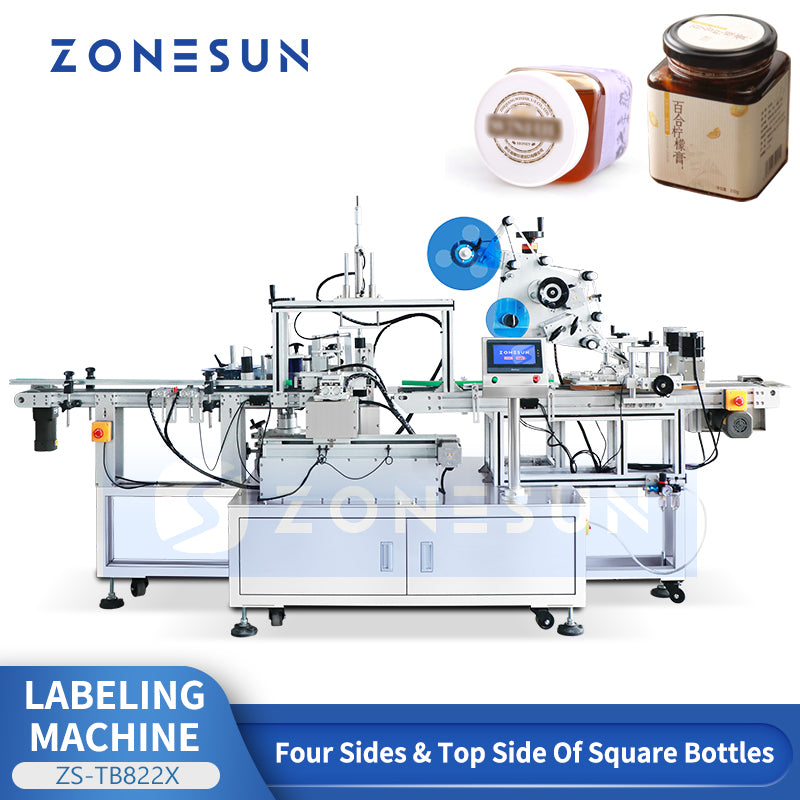ZONESUN ZS-TB822X Automatic Top and Multi Sided Labeling Machine with Date Coding System for Bottles Boxes and Industrial Packaging