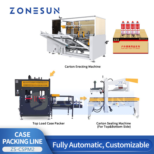 ZONESUN ZS-CSPM2 Automatic Top Load Case Packing Line for Food Beverage Cosmetic Packaging