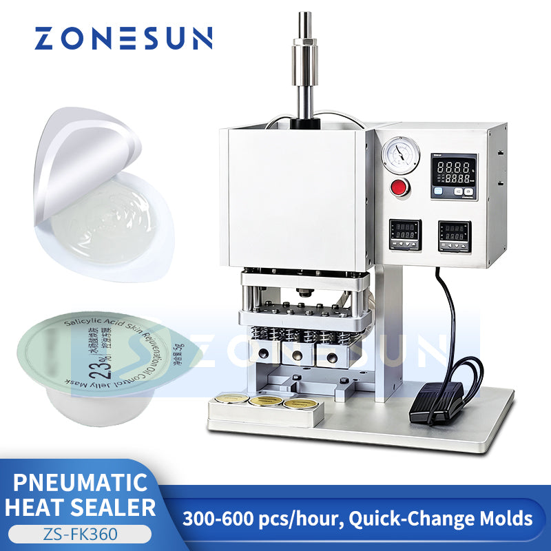 ZONESUN ZS-FK360 Semi Automatic Pneumatic Heat Sealing Machine for Cups Trays, Tubes and Containers