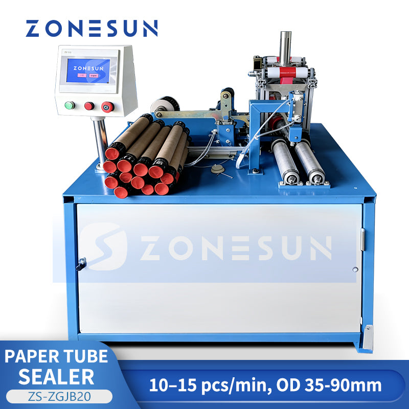 ZONESUN ZS-ZGJB20 Automatic Paper Tube Top Film and Tape Sealing Machine for Packaging Lines