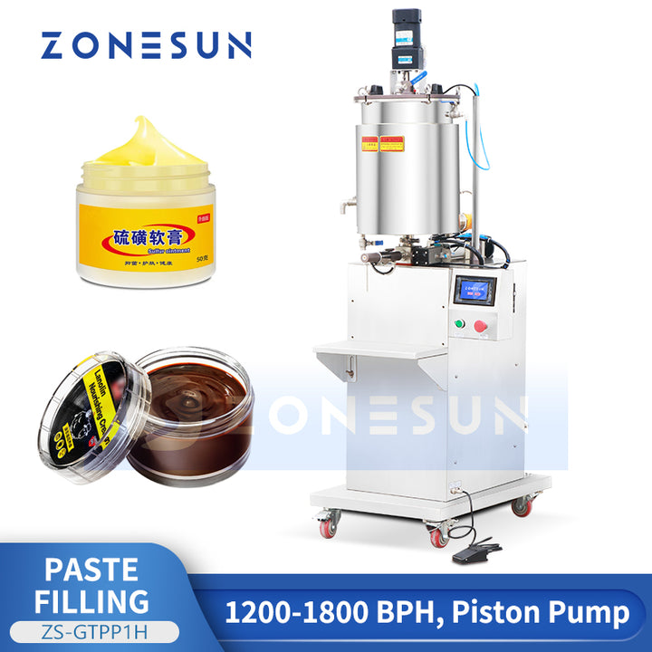ZONESUN ZS-GTPP1H Semi Automatic Paste Filling Machine with Heated Hopper and Mixer for Cream Gel Sauce and Cosmetic Products