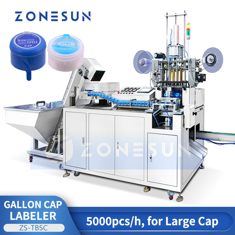 Cap Labeling Machine ZONESUN ZS-TB5C Automatic Gallon Bottle Cap Top Labeling Machine ...