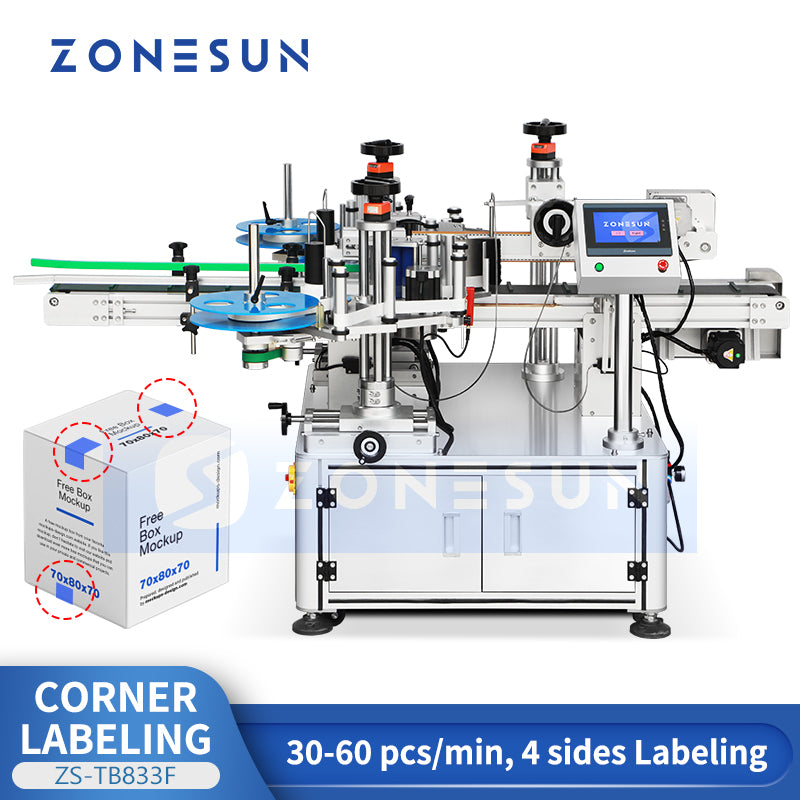 ZONESUN ZS-TB833F Automatic Four-Corner Tamper-Evident Labeling Machine for Cosmetic Boxes