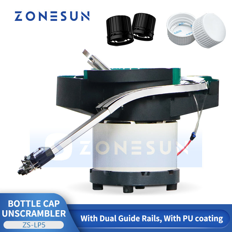 Stable Feeding: ZONESUN ZS-LP5 Automatic Dual-Rail Vibratory Cap Unscrambler for Capping Lines