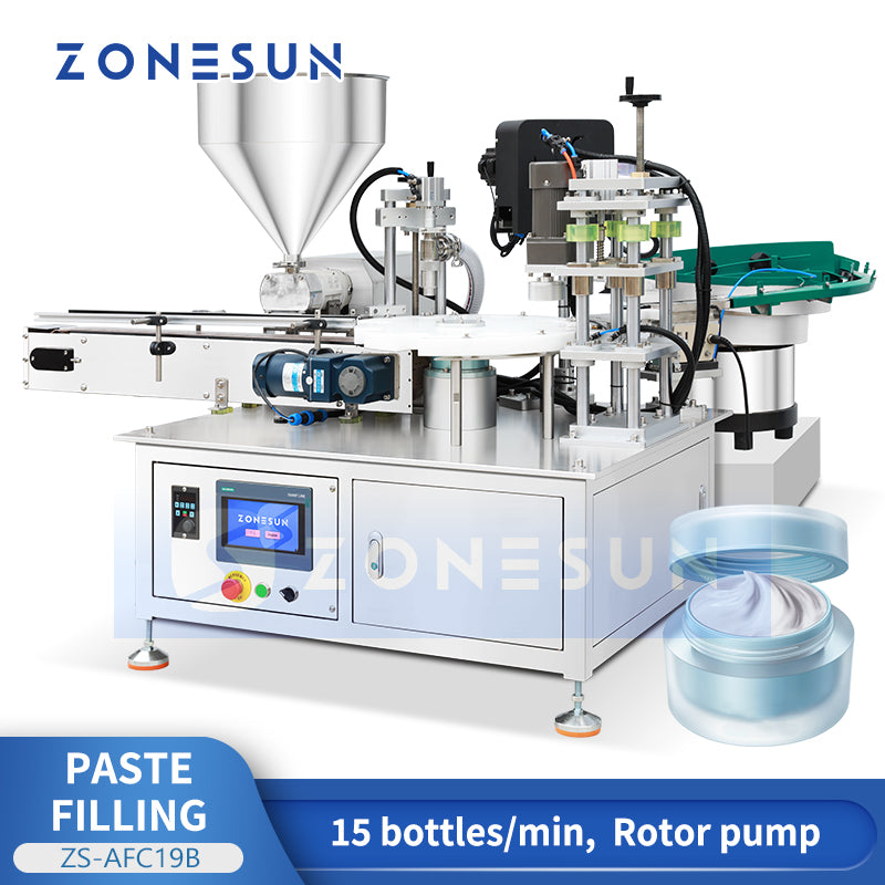 High Precision:ZONESUN ZS-AFC19B Rotor Pump Paste Filling and Capping Machine for Cosmetic Cream&Gel