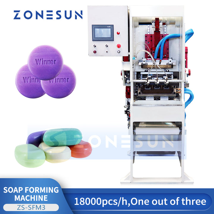 ZONESUN ZS-SFM3 Automatic Soap Making Machine with Vertical Printing Vacuum Suction and Adjustable Size for Custom Soap Blocks