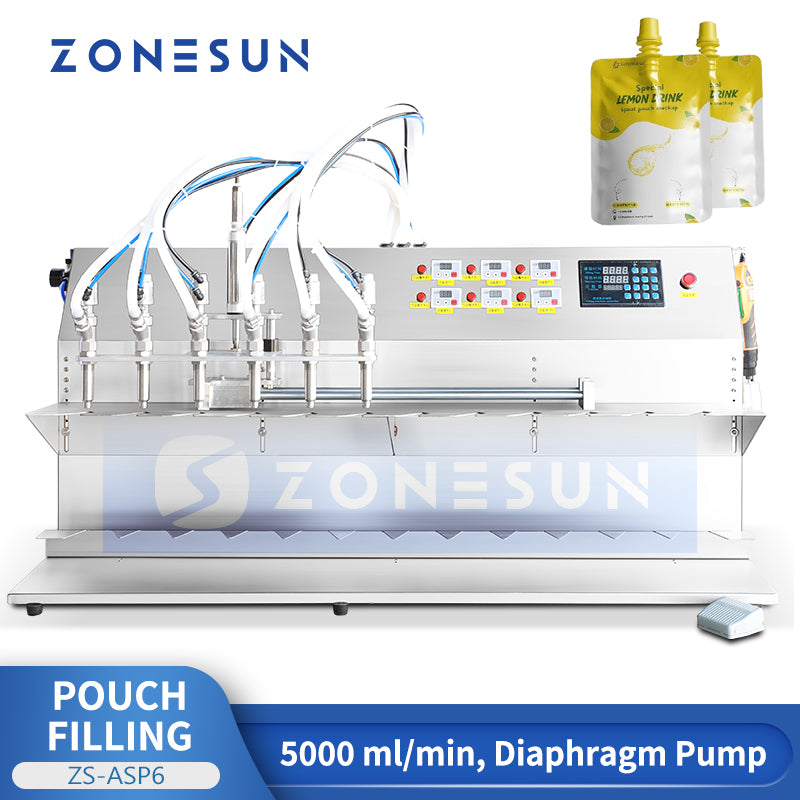 ZONESUN ZS-ASP6 Semi-Automatic 6-Head Pouch Filling Machine for Liquid and Semi-Liquid Products