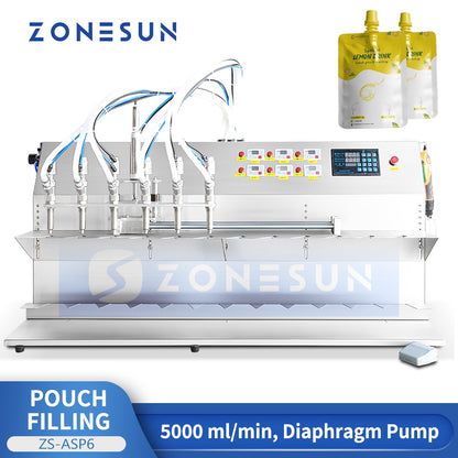 ZONESUN ZS-ASP6 Semi-Automatic 6-Head Pouch Filling Machine for Liquid and Semi-Liquid Products