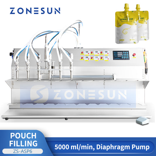 ZONESUN ZS-ASP6 Semi-Automatic 6-Head Pouch Filling Machine for Liquid and Semi-Liquid Products