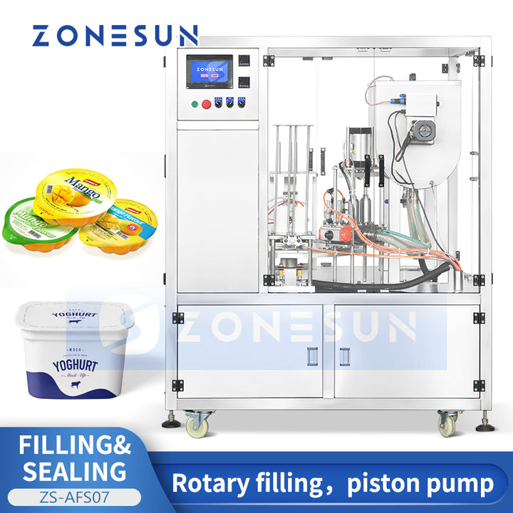 ZONESUN ZS-AFS07 Automatic Cup Filling and Sealing Machine Rotary Cup Filler Yogurt Cup Sealer