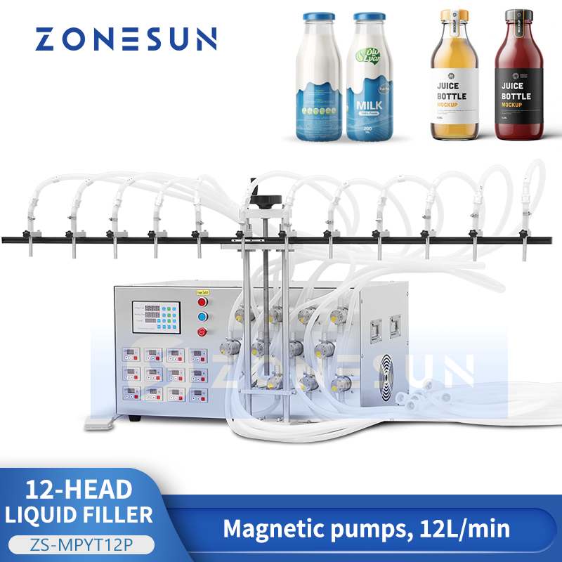 ZONESUN ZS-MPYT12P Tabletop Filling Machine with 12 Magnetic Pumps for Efficient Liquid Bottling