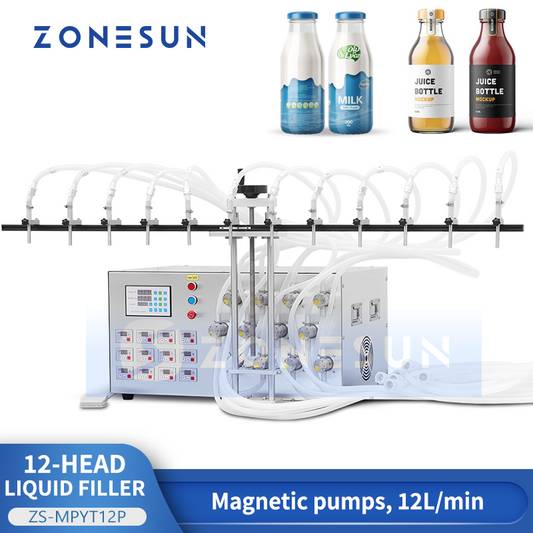 ZONESUN ZS-MPYT12P Tabletop Filling Machine with 12 Magnetic Pumps for Efficient Liquid Bottling