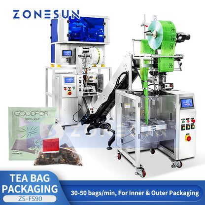 ZONESUN ZS-FS80 Automatic Pyramid Tea Bag Inner; Outer Packaging Machine for Loose Leaf Tea, Herbal Tea