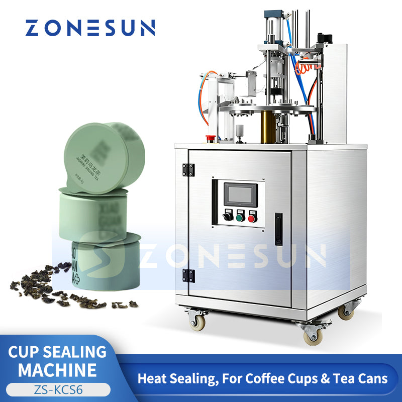 ZONESUN ZS-KCS6 Automatic Pneumatic Rotary Cup Tea Can Heat Sealing Machine