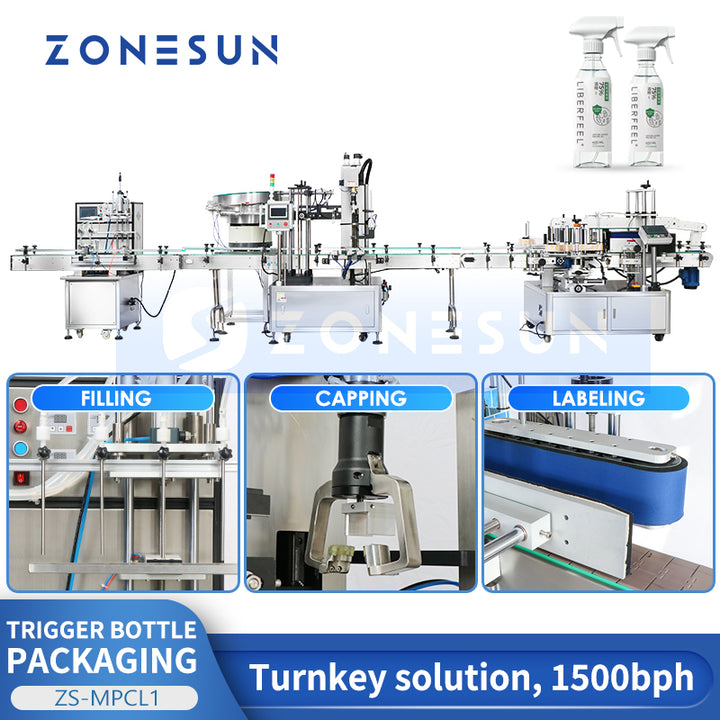 ZONESUN Automatic Trigger Bottle Packing Line Detergent Filling Capping Labeling Machines ZS-MPCL1