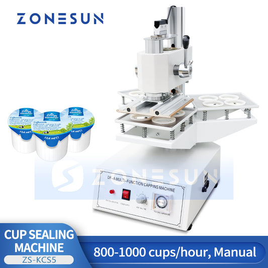 ZONESUN ZS-KCS5 Plastic Cup Heat Sealing Machine Manual Heat Sealer for Milk Tea, Coffee & Yogurt Packaging