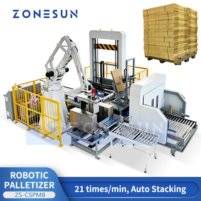 Smart Stacking: ZONESUN ZS-CSPM8 Corrugated Carton Robotic Palletizer & Sheet Placing System