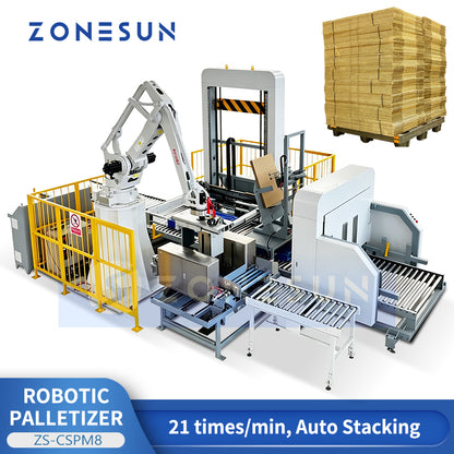 Smart Stacking: ZONESUN ZS-CSPM8 Corrugated Carton Robotic Palletizer & Sheet Placing System
