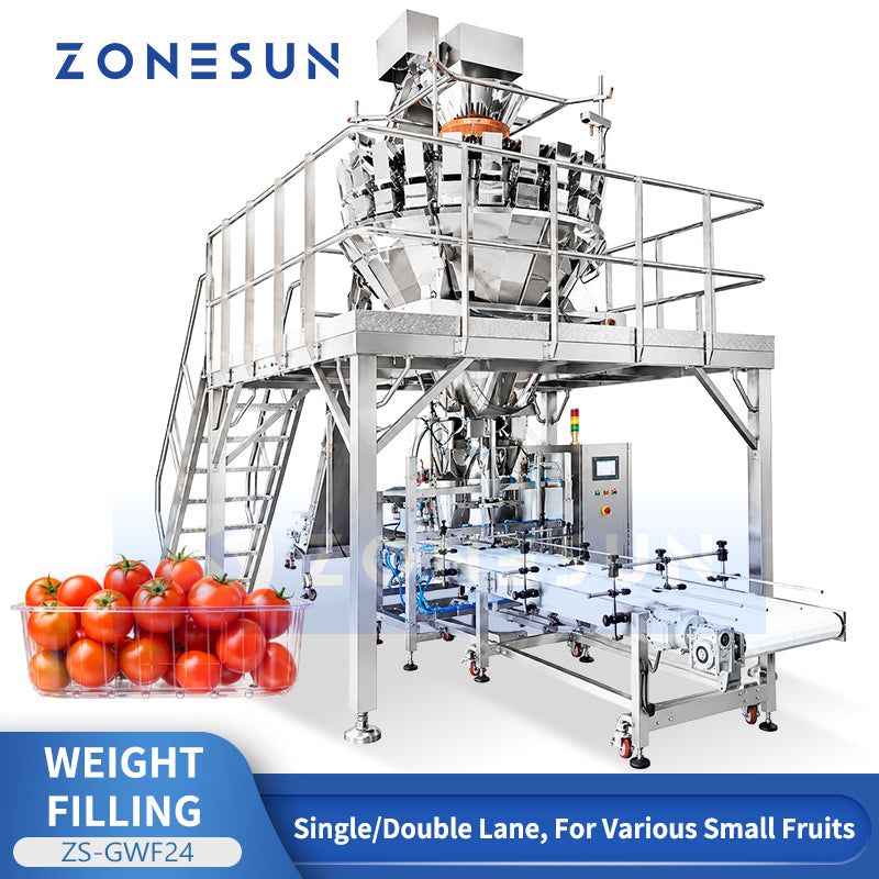 ZONESUN ZS-GWF24 Automatic Multi-Head Weigher Small Fruit Clamshell Tray Filling Packing Machine