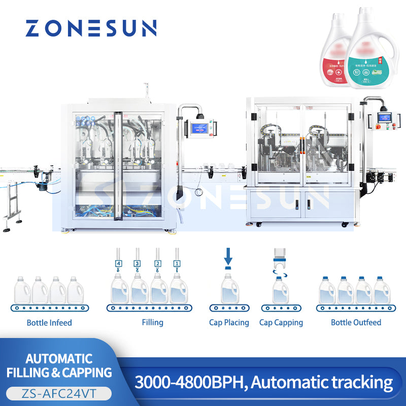 ZONESUN ZS-AFC24VT Efficient 4-Head Tracking Filler and Servo Capping Machine for Viscous Products