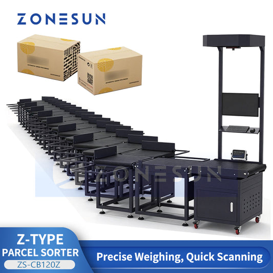 Automatic Z-Belt Parcel Sorting Conveyor with Barcode Scanning and Dynamic Weighing