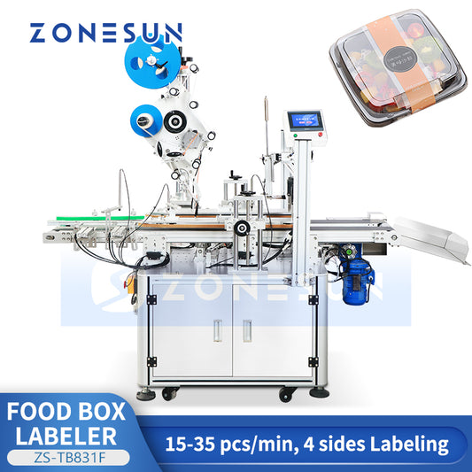 ZONESUN ZS-TB831F Automatic Food Box Labeling Machine for Takeaway and Plastic Container Sealing