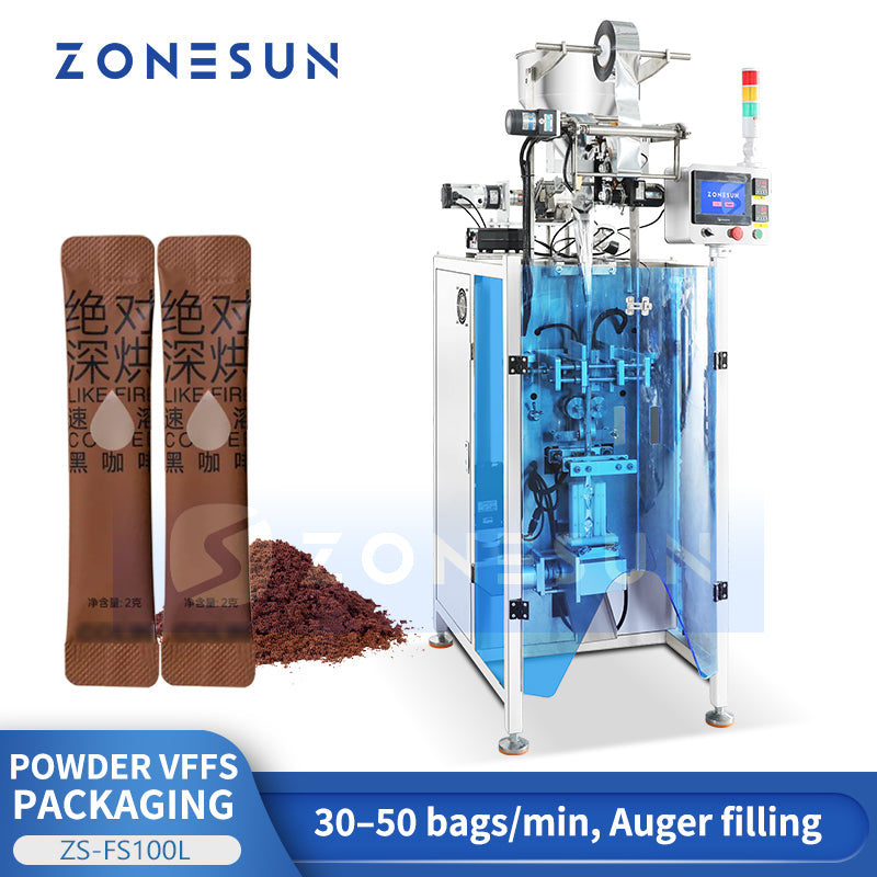 ZONESUN ZS-FS100L Compact Automatic VFFS Sachet Powder Packing Machine for Food, Pharma, Chemical