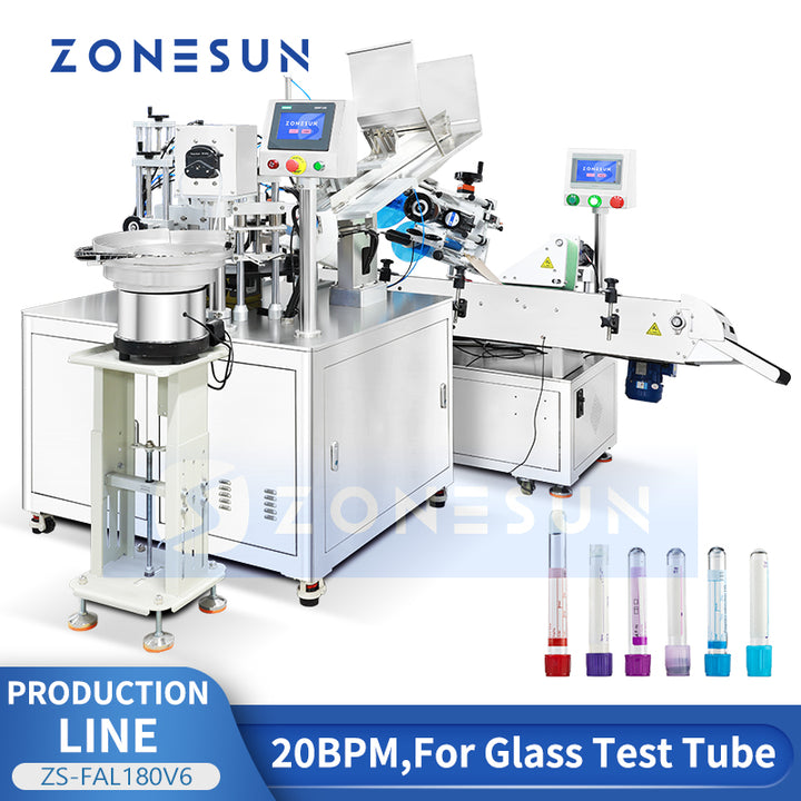 ZONESUN ZS-FAL180V6 Automatic Glass Test Tube Filling Capping Labeling Machine