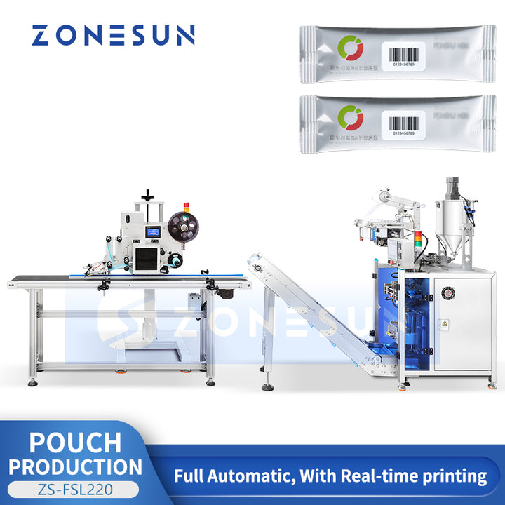 ZONESUN ZS-FSL220 Automatic Liquid Sachet Filling VFFS Packaging Sealing Real-time Labeling Line