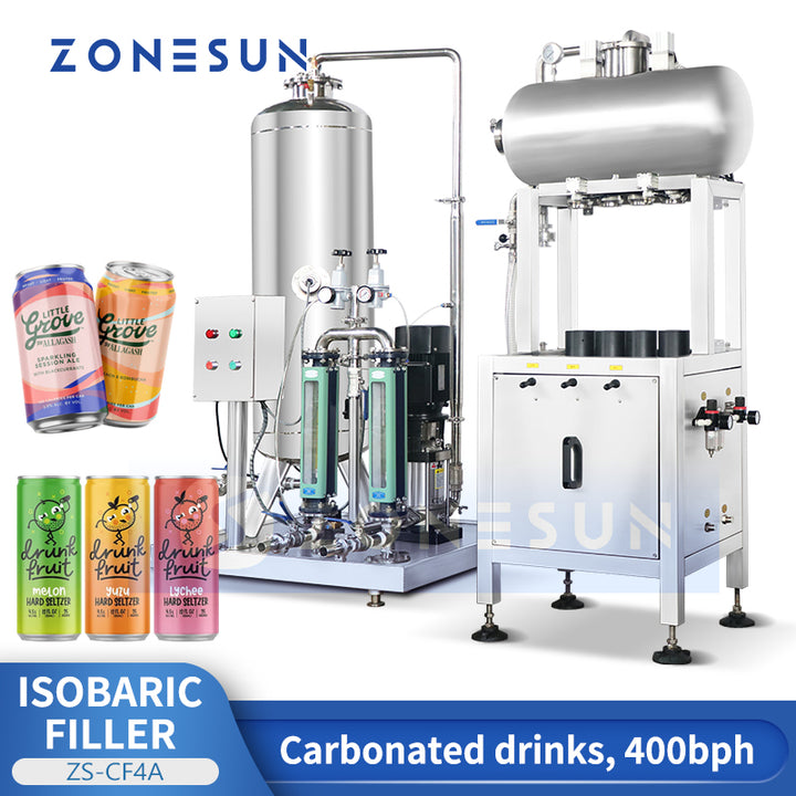 ZONESUN ZS-CF4A Carbonated Drinks Filling Machine Metal Ring Pull Cans Mixing Isobaric Filler
