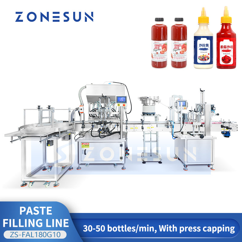 ZONESUN ZS-FAL180G10 Automatic Ketchup Sauce Paste Bottle Unscrambling Filling and Capping Line