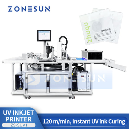 ZONESUN ZS-SUV1 Automatic Industrial UV Inkjet Printer with Paging Machine for Flat Pouches and Paper Boxes