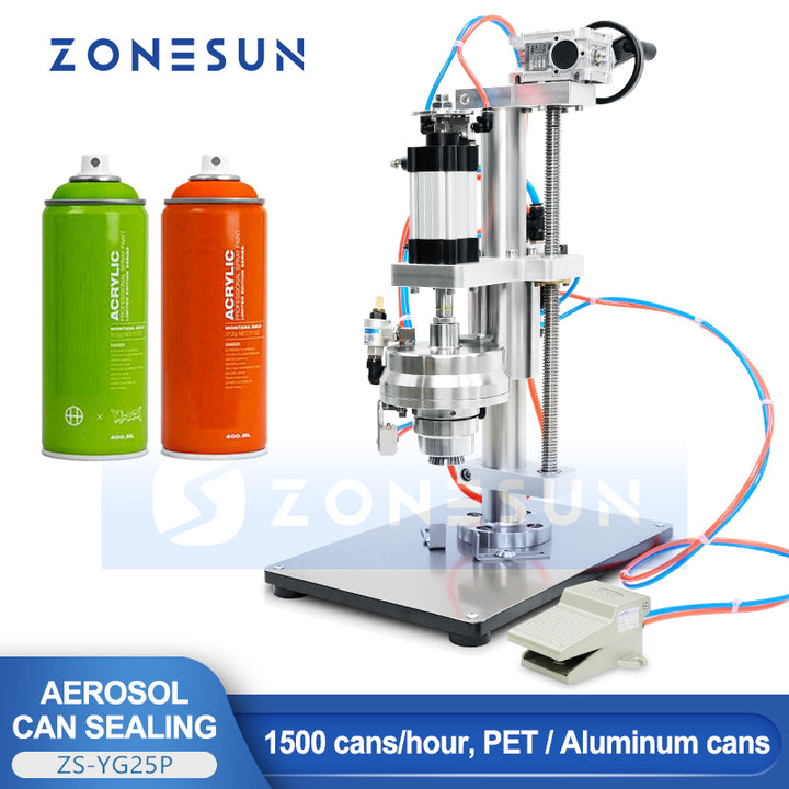 ZONESUN ZS-YG25P Pneumatic Crimping Machine for Aerosol Can Sealing on PET and Aluminum Containers