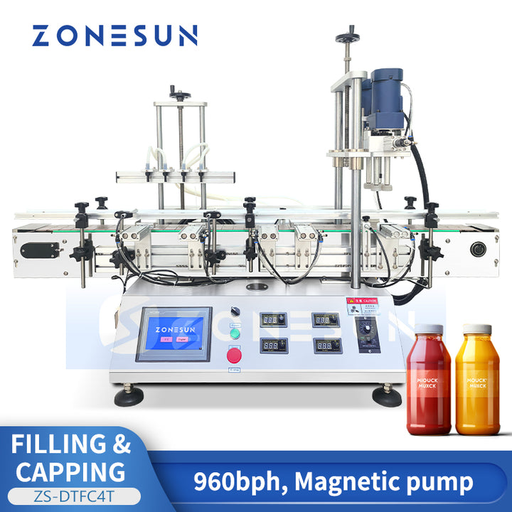 ZONESUN ZS-DTFC4T Tabletop Bottle Filling and Capping Machine Monoblock