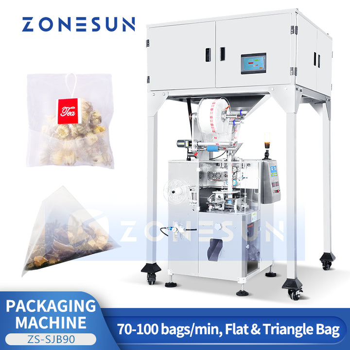 ZONESUN ZS-SJB90 VFFS Pyramid Tea Bag Making Machine Herbs Flower Vertical Form Fill Seal Tea Leaves Pouch