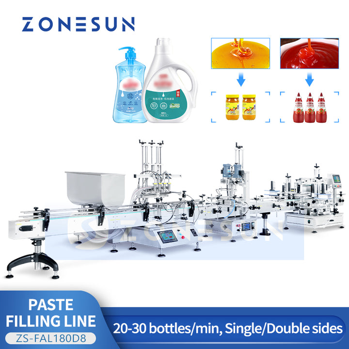 ZONESUN ZS-FAL180D8 Desktop Bottle Filling Capping Labeling Machine For Paste